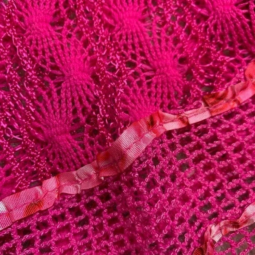 Free People New Romantics Hot Pink Madam Butterfly Crochet Top‎ Women Size XS